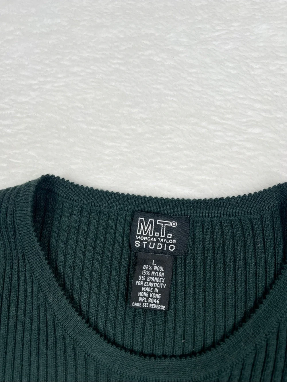 Vintage M.T. Morgan Taylor Studio Wool Ribbed Sweater L Dark Green 90s